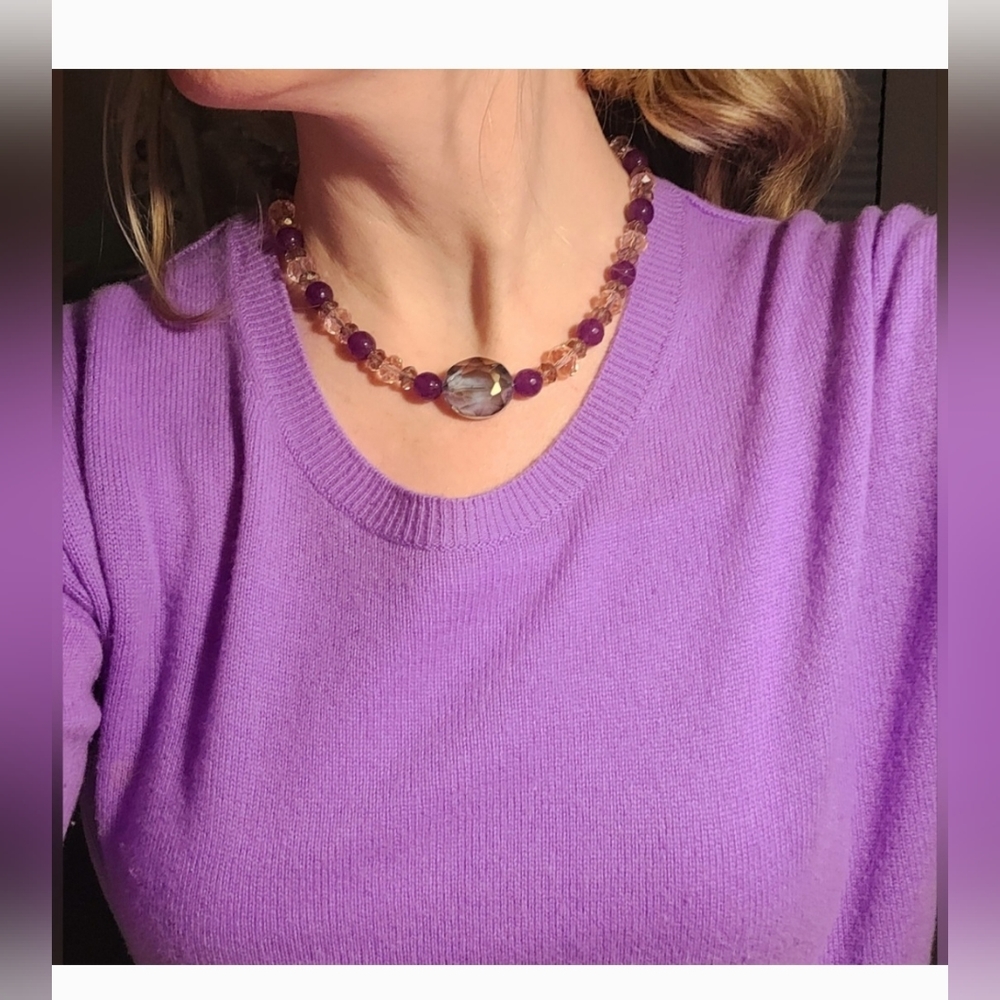 Do it yourself homemade Necklace Crystal  beads along/w Purple Amethyst beads 💜